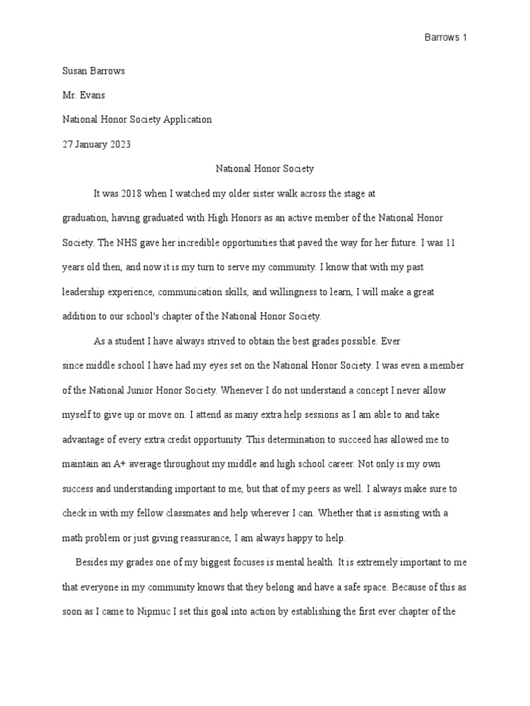 National Honor Society Essay | PDF | Community