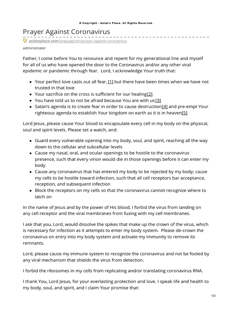 Prayer Against Coronavirus Pdf Virus Prayer