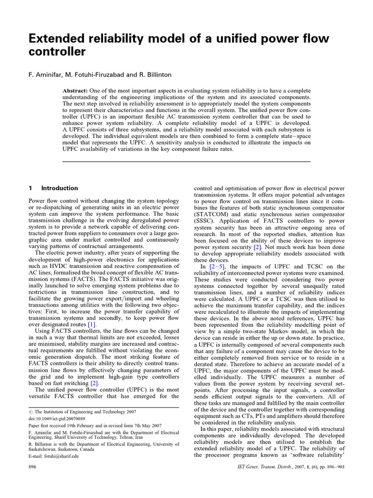 Extended Reliability Model of A Unified Power Flow Controller PDF