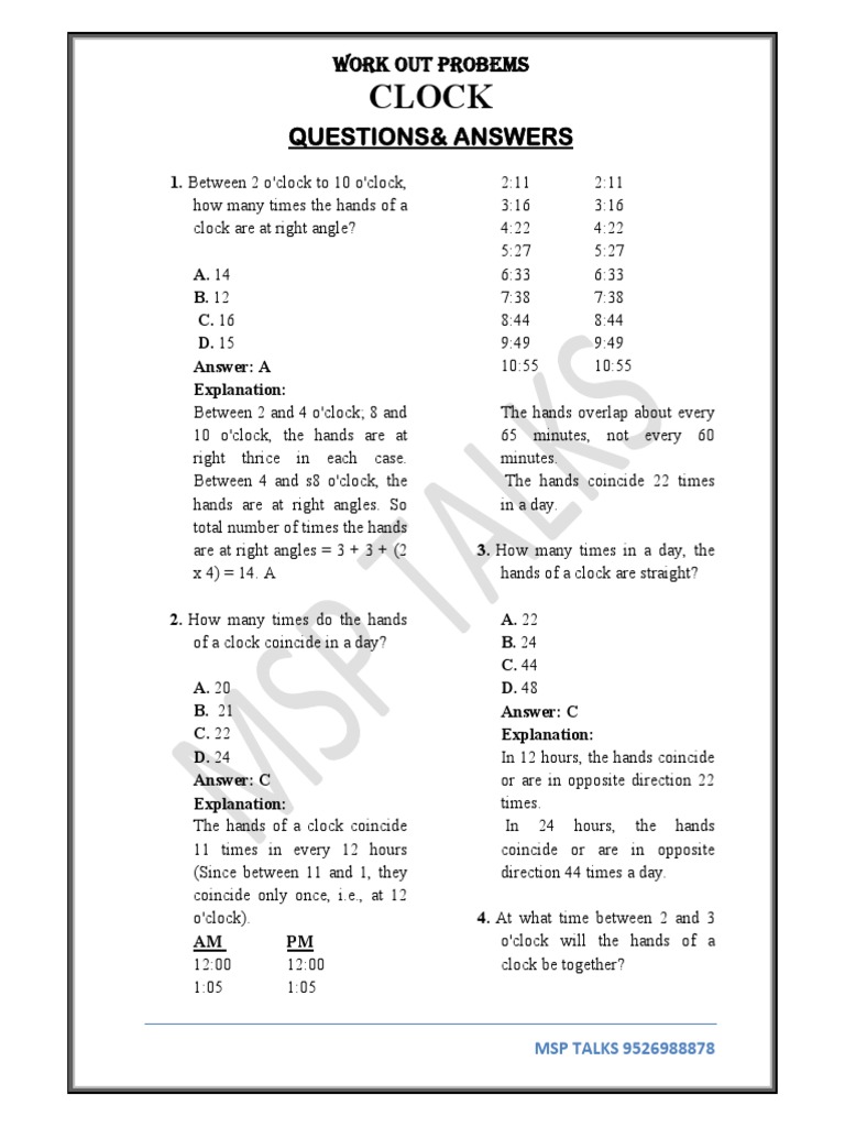 Clock Reasoning Questions Mock Test