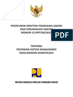 Permen PUPR Nomor 21-PRT-M-2019 Tentang Pedoman Sistem Manajemen Keselamatan Konstruksi
