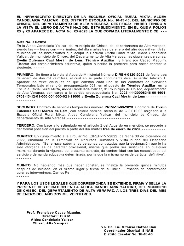 Certificación de Acta 2023 Evelin | PDF | Gobierno
