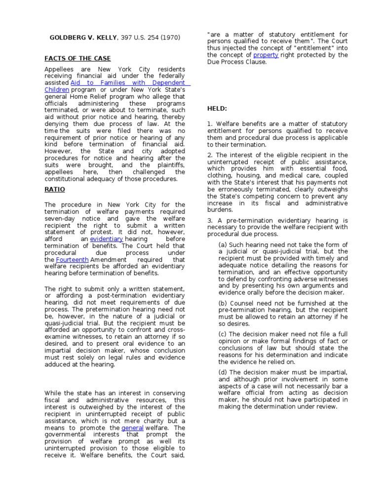 Goldberg V Kelly | PDF | Constitutional Law | Public Law