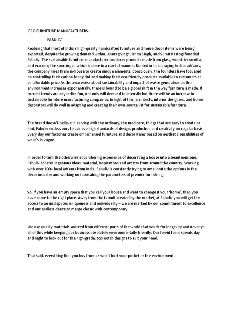 Fabuliv Eco Furniture Manufacturers PDF Recycling Textiles