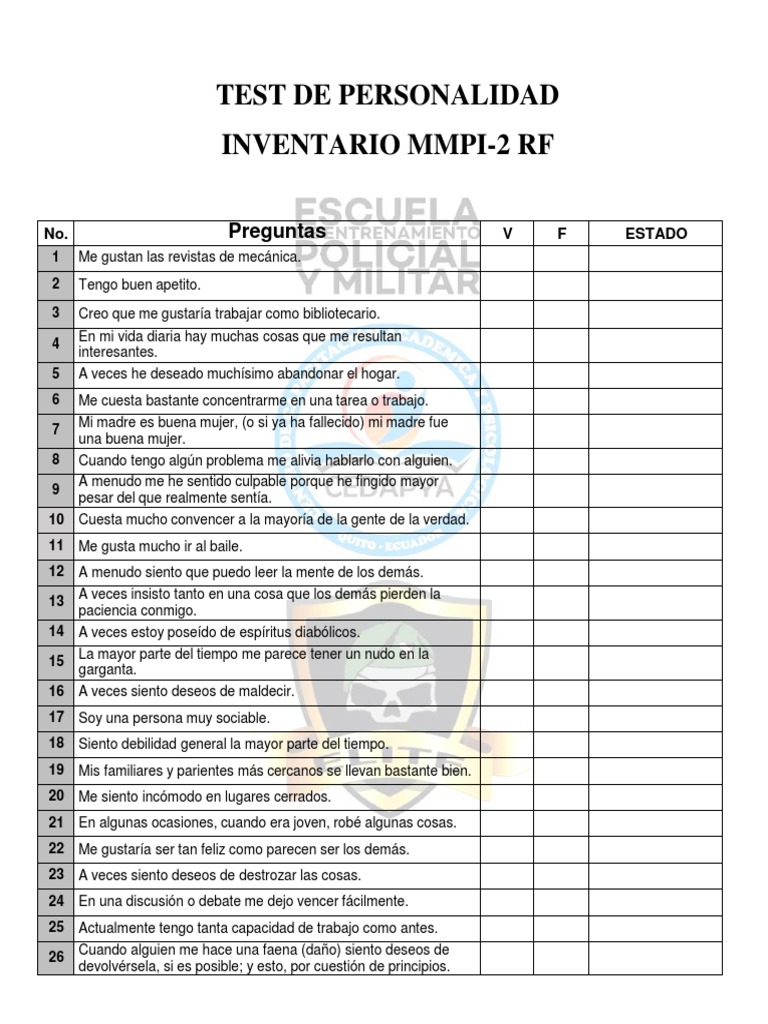 Inventario MMPI-2 RF: Test de Personalidad | PDF | Sicología