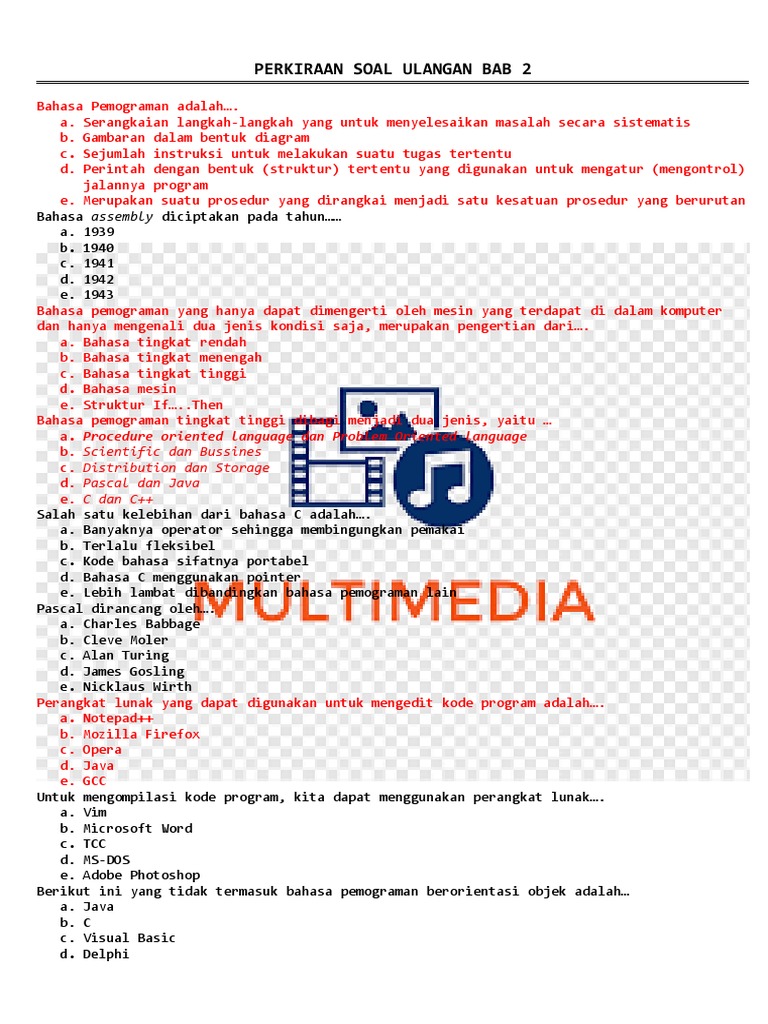 Soal Ulangan Bahasa Pemrograman | PDF