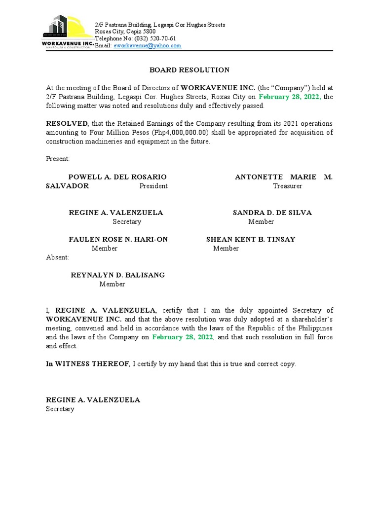 Board Resolution - Appropriation of RE | PDF