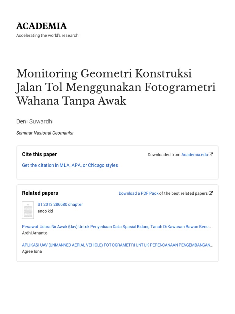 Monitoring Geometri Konstruksi Jalan Tol Menggunakan Fotogrametri