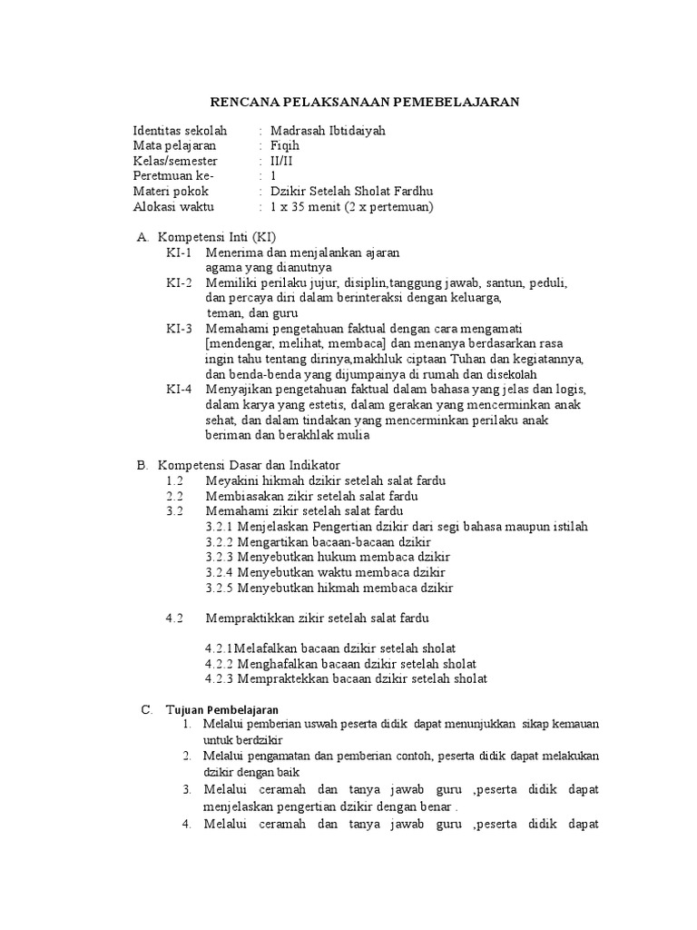 Rencana Pembelajaran Dzikir Fardhu | PDF
