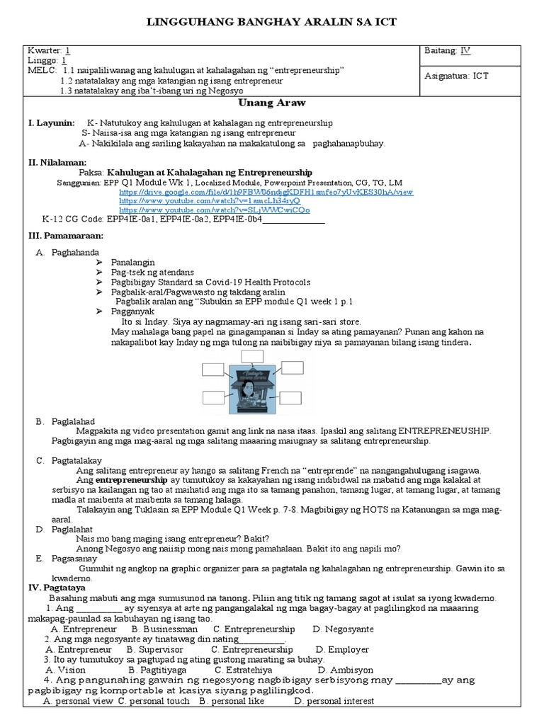 EPP Q1 Week 1 Day 1 | PDF