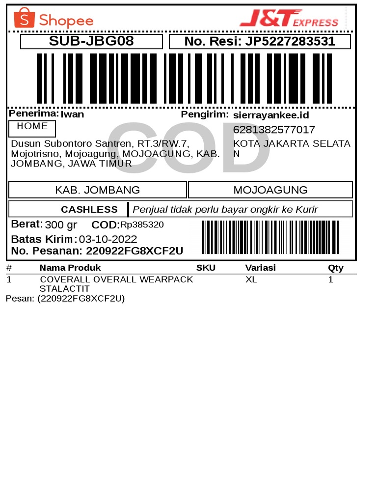 Label Pengiriman - Reguler - 1 | PDF