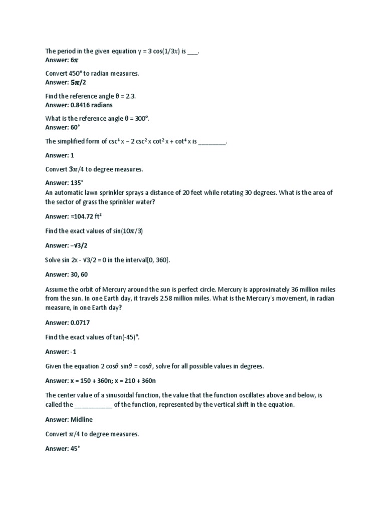 Trigonometric Functions and Calculations | PDF | Angle | Trigonometric ...