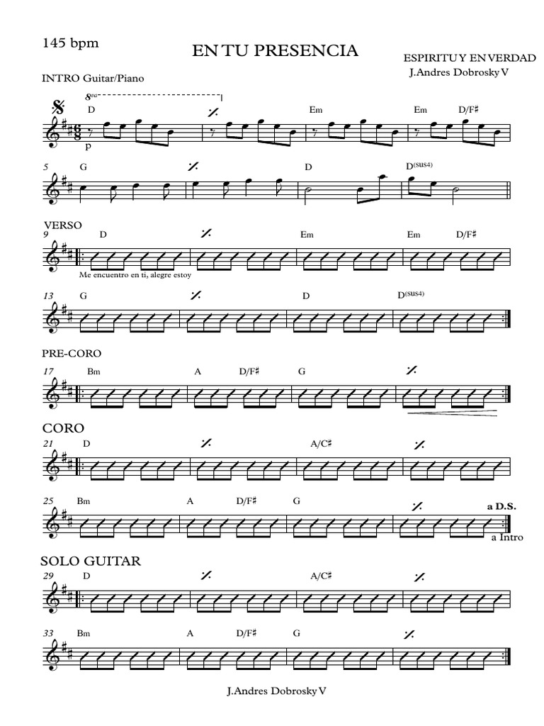 En Tu Presencia Espíritu Y En Verdad Chart D Mayor Pdf