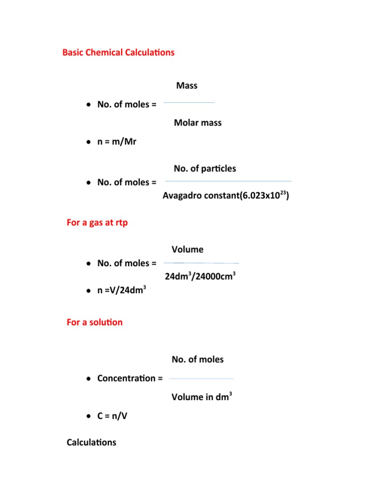 Chemical Calculations and Examples | PDF | Mole (Unit) | Chemistry