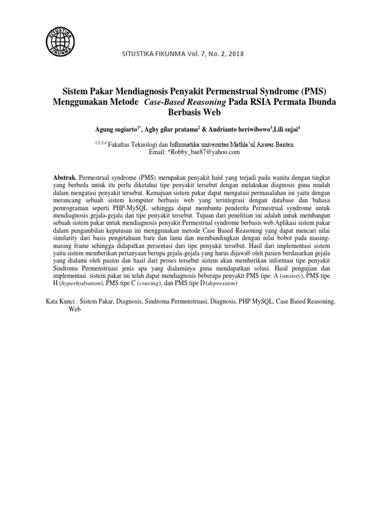 Sistem Pakar Mendiagnosis Penyakit Permenstrual Syndrome (PMS ...