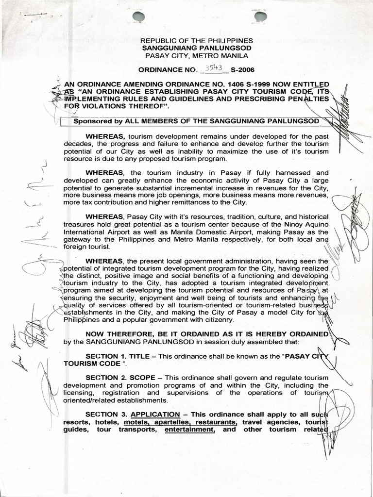 Pasay City Tourism Code Ordinance | PDF | Tourism | Metro Manila
