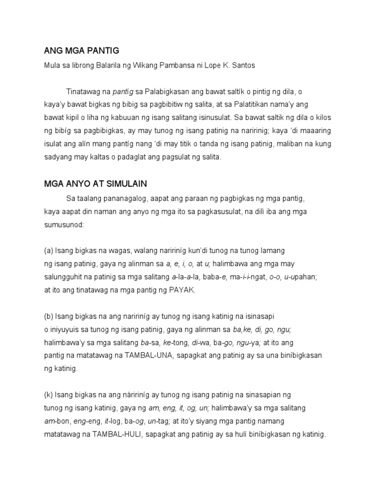 Ang Mga Pantig | PDF