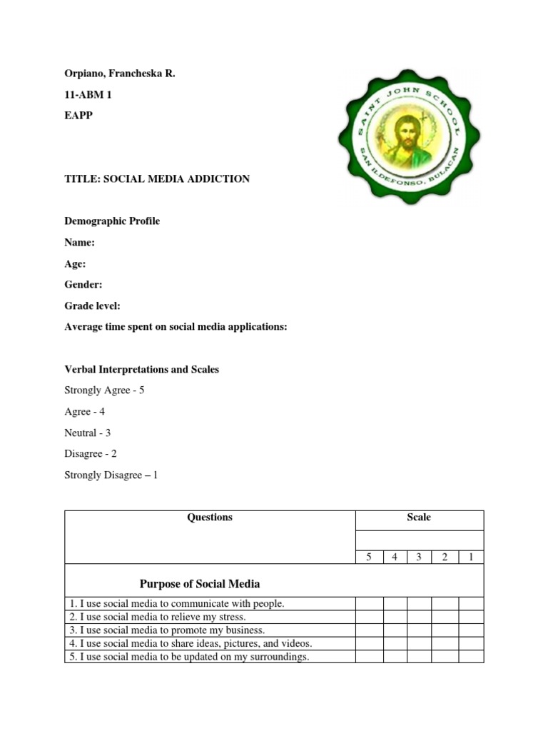 Social Media Addiction Questionnaire | PDF