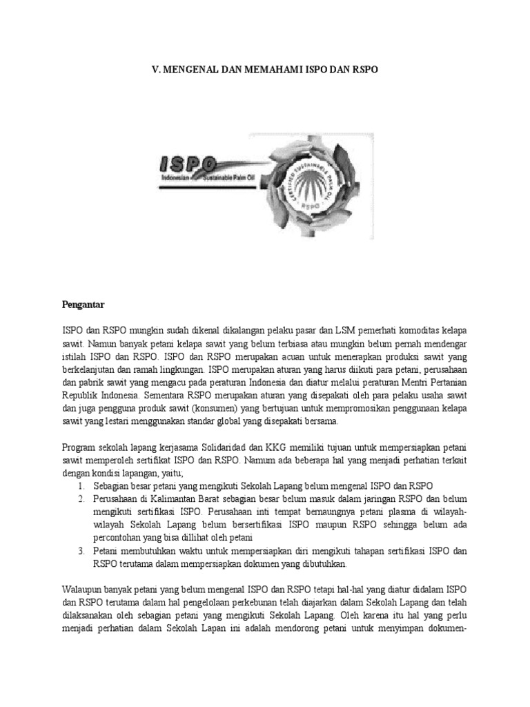 Memahami ISPO dan RSPO untuk Petani | PDF