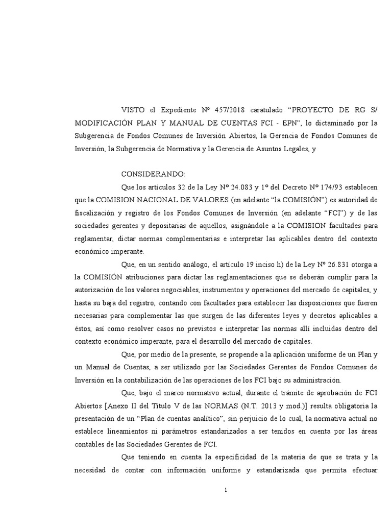 Proyecto RG Plan y Manual FCI 27 03 2018 PDF Bolsa Contabilidad