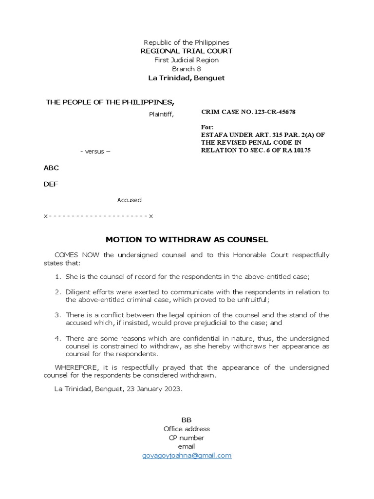 Motion To Withdraw As Counsel PDF Crime & Violence Criminal Justice