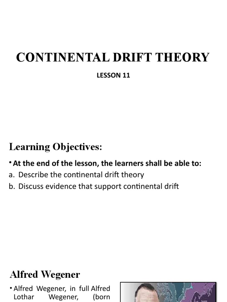 Es Lesson 11 Continental Drift Theory Pdf Plate Tectonics
