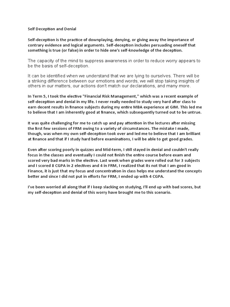 Self Deception and Denial PDF