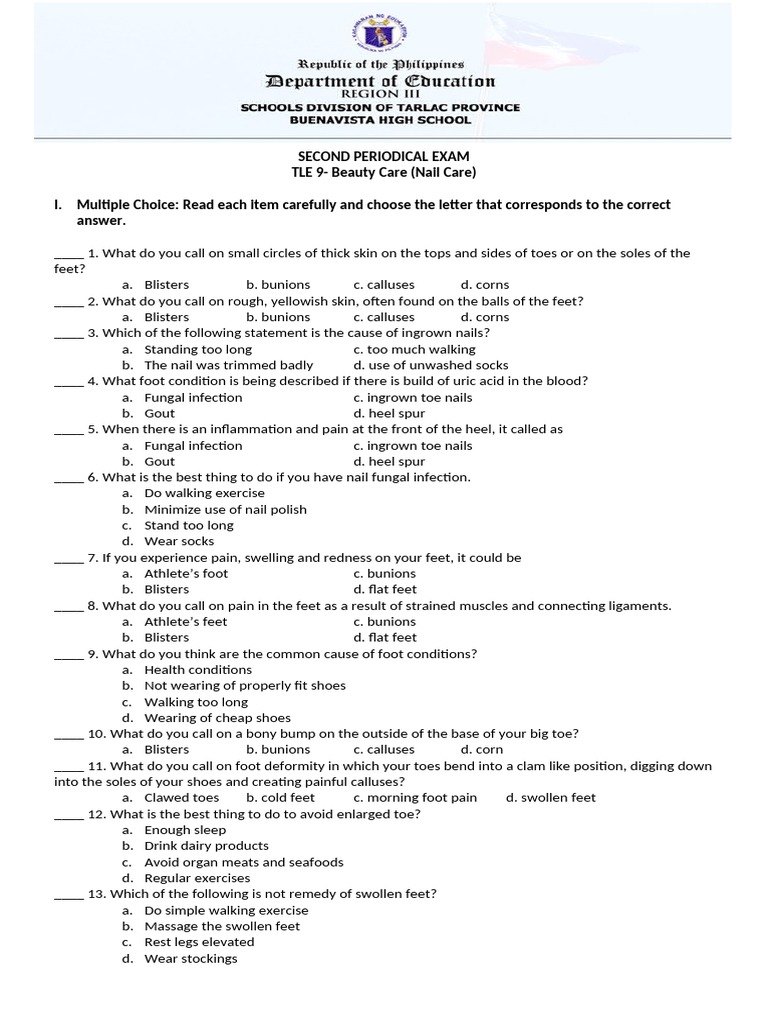 Second Periodical Exam Pdf Foot Toe