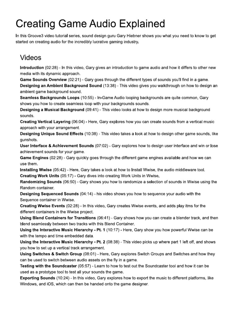 Creating Game Audio Explained PDF