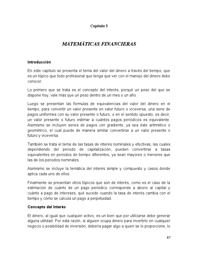 Matemáticas Financieras: Valor del Dinero | PDF | Interés | Tasas de ...