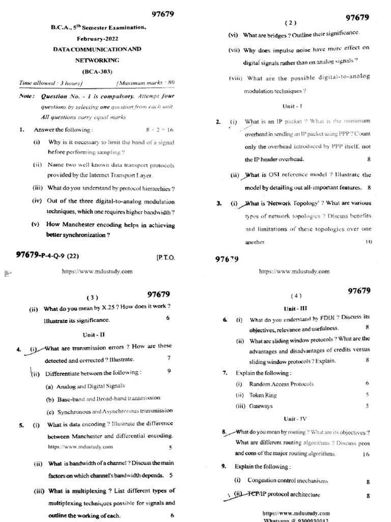 Bca 5 Sem Data Communication and Networking 97679 Feb 2022 | PDF