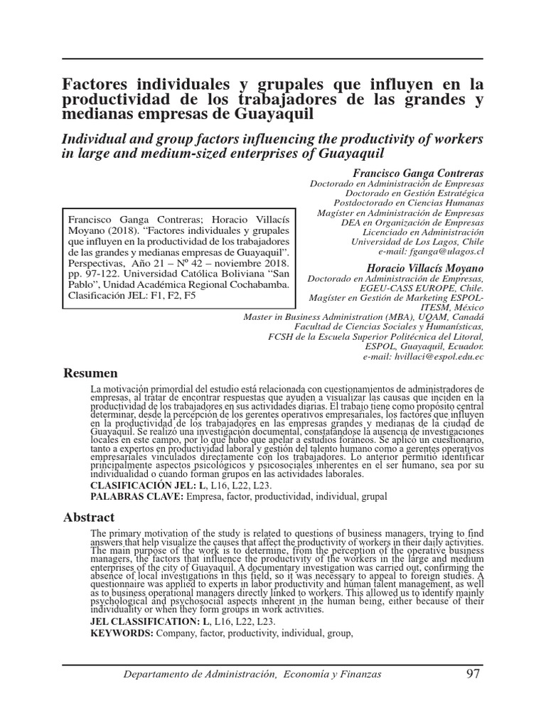 Factores Individuales y Grupales Que Influyen en La Productividad de ...
