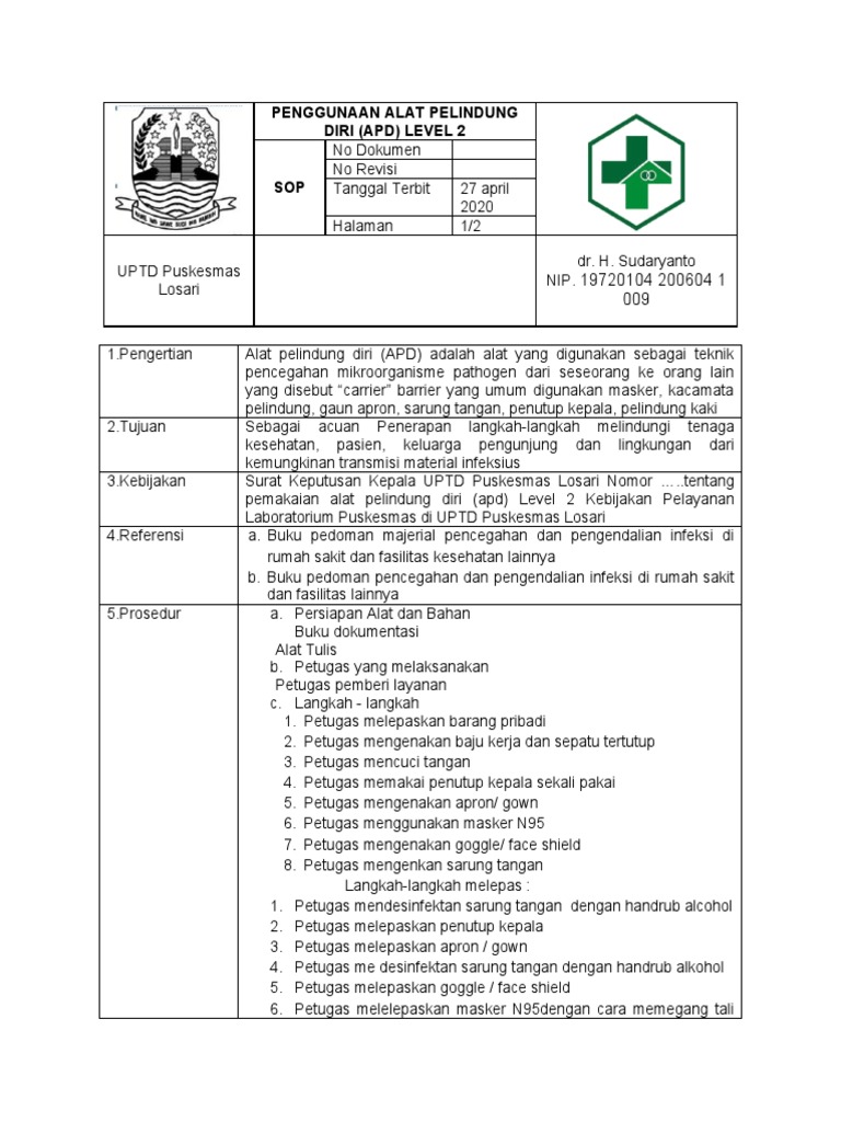 Prosedur Penggunaan APD Level 2 | PDF | Pengembangan Diri | Kesehatan ...