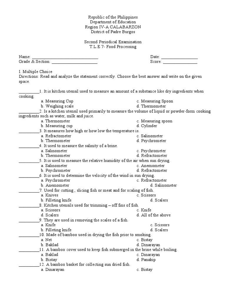 Measuring Tools and Food Processing Techniques PDF Food