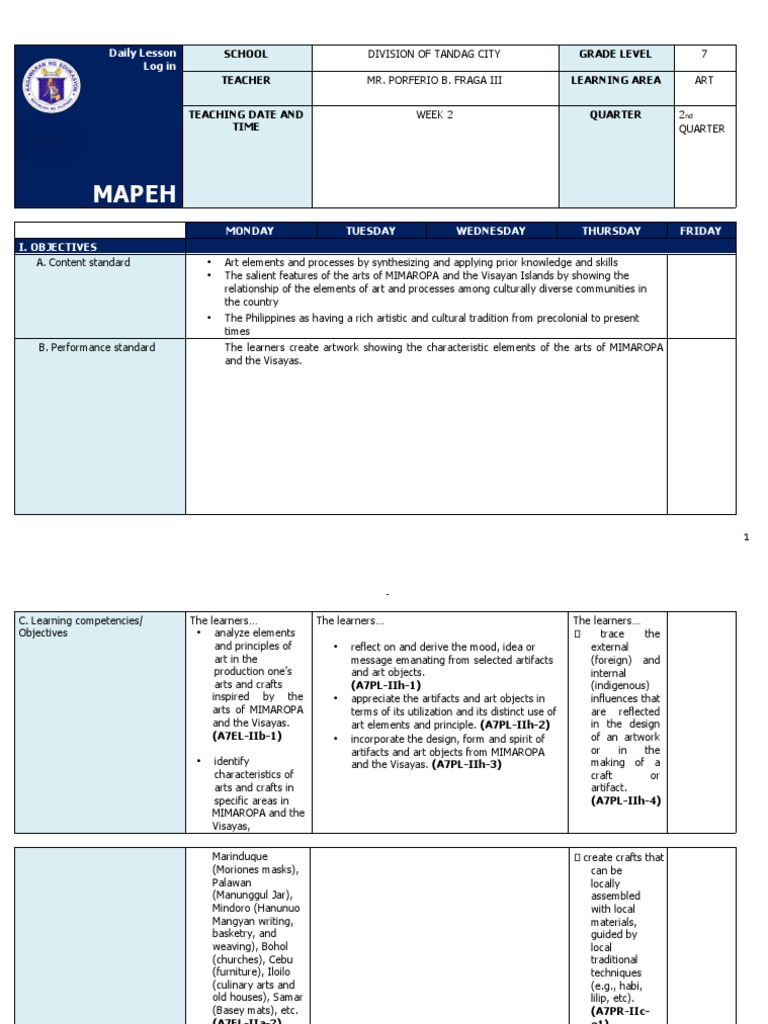 Grade 7 Arts: MIMAROPA & Visayas Activities | PDF | Arts And Crafts ...