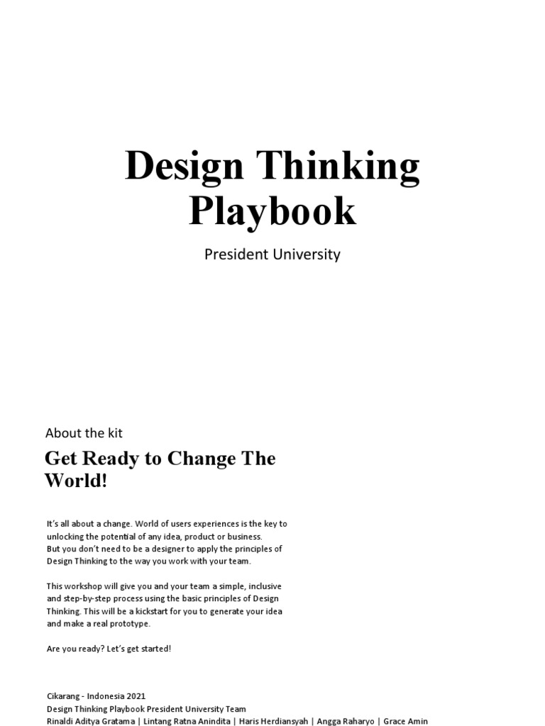 Design Thinking Playbook President University Pdf Prototype