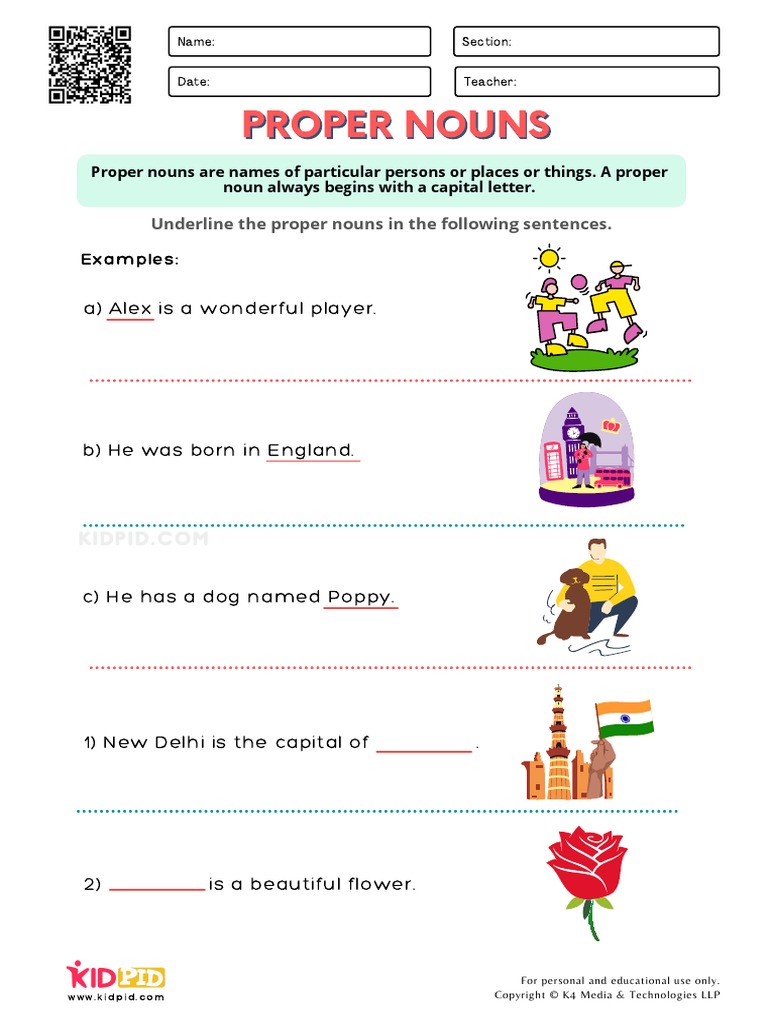 Proper and Common Nouns Printable Worksheets For Grade 1 | PDF, image size:768x1024