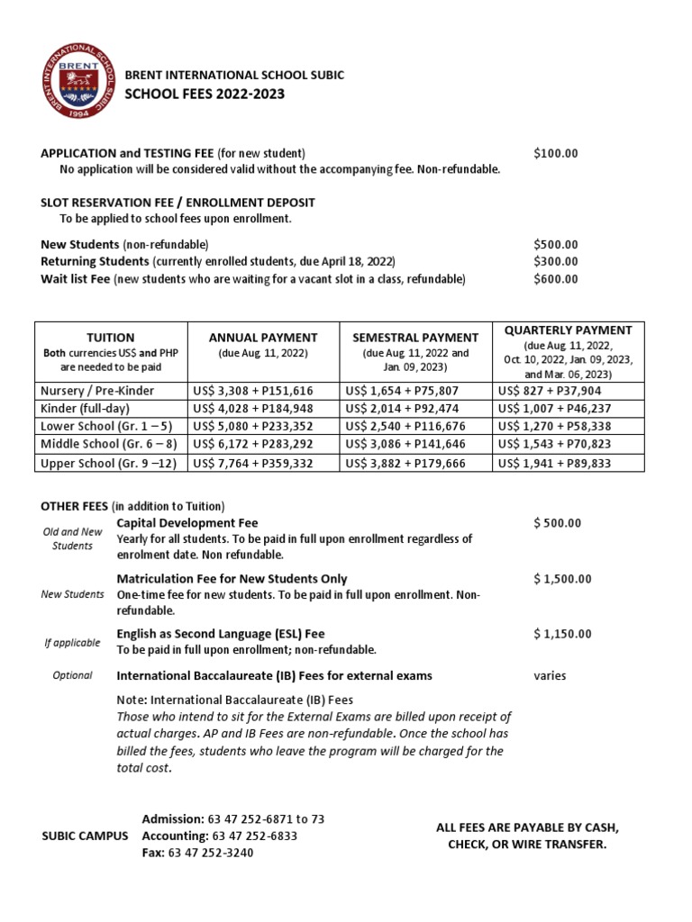 Brent International School Tuition Fees | PDF | Finance & Money Management