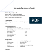 Resume Applying For The Post of Professor of Hindi Subject:: Dr. Nisha Singh Raghuvanshi