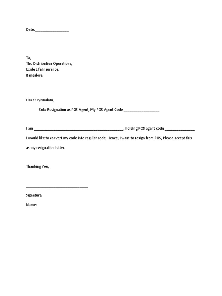 Resignation Letter for POS Agent | PDF