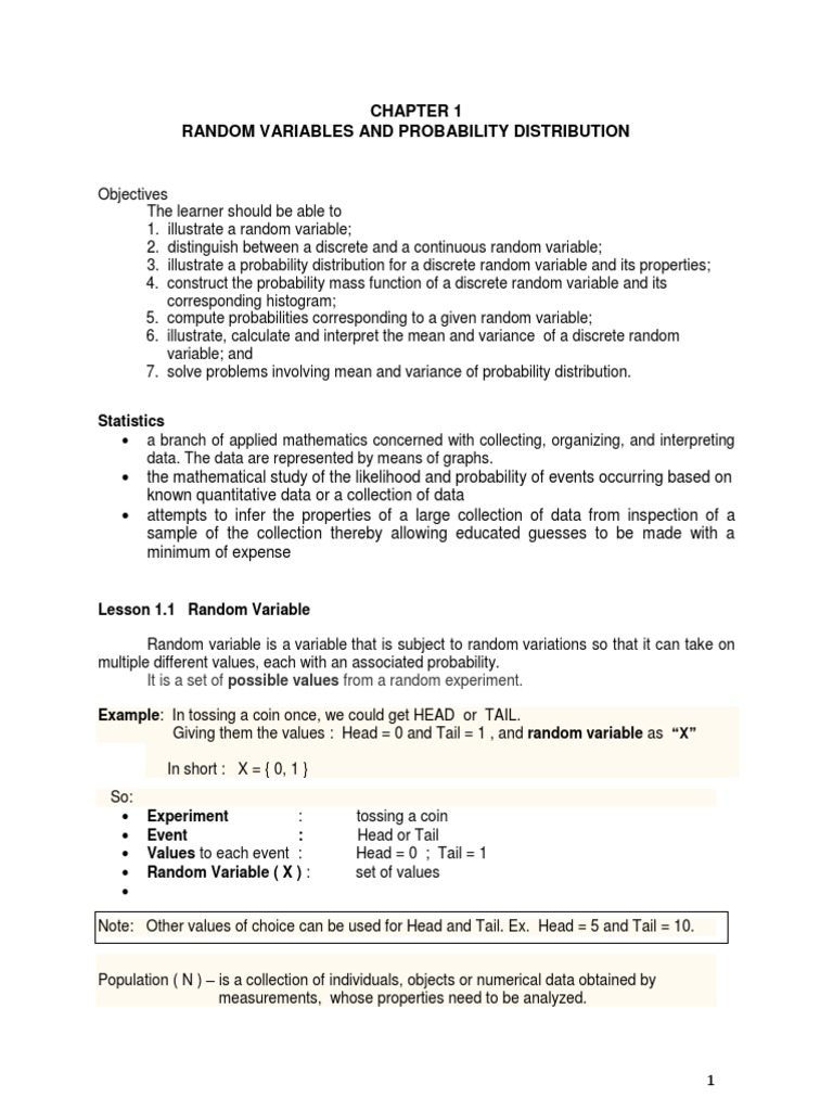 Variance Of Random Variable Probability Distributions