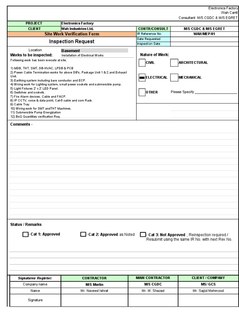 IR Elect. Works Wah Cantt PDF Electrical Wiring