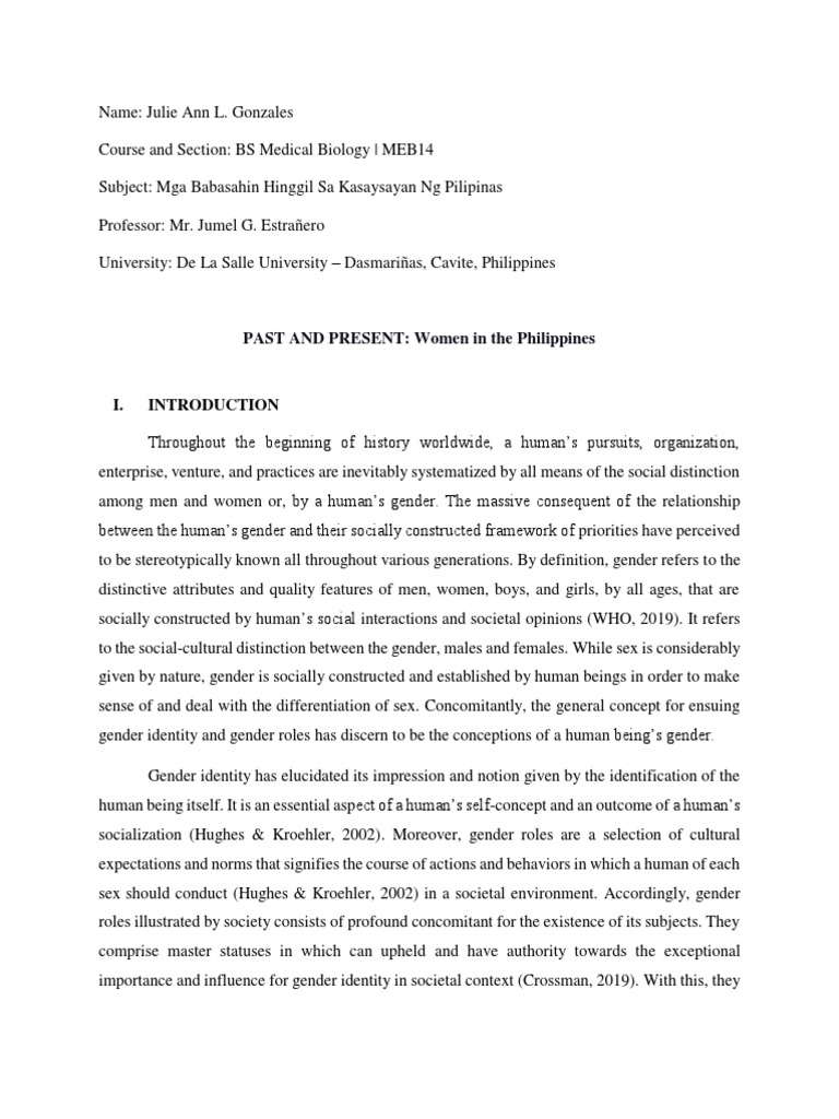 PAST and PRESENT-Women in The Philippines | PDF | Gender | Gender Studies