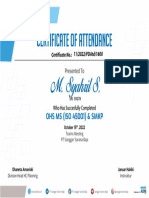 Certificate of attendance for OHS MS and SMKP training