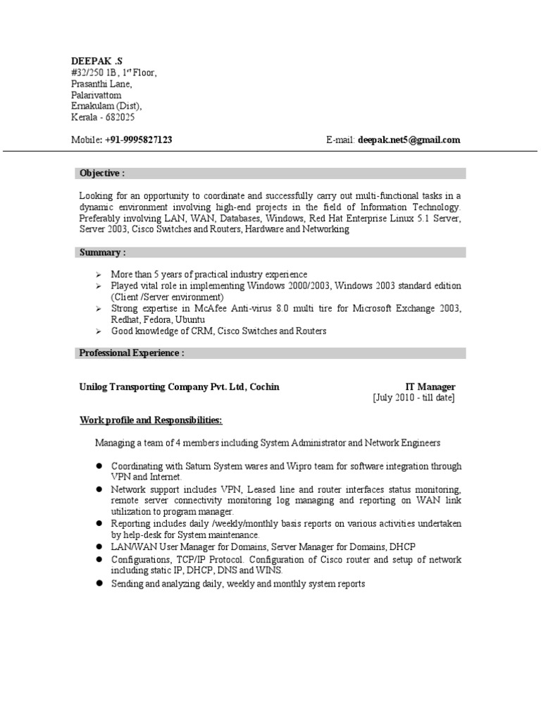 Deepak Resume v2 | PDF | Computer Network | Microsoft Windows