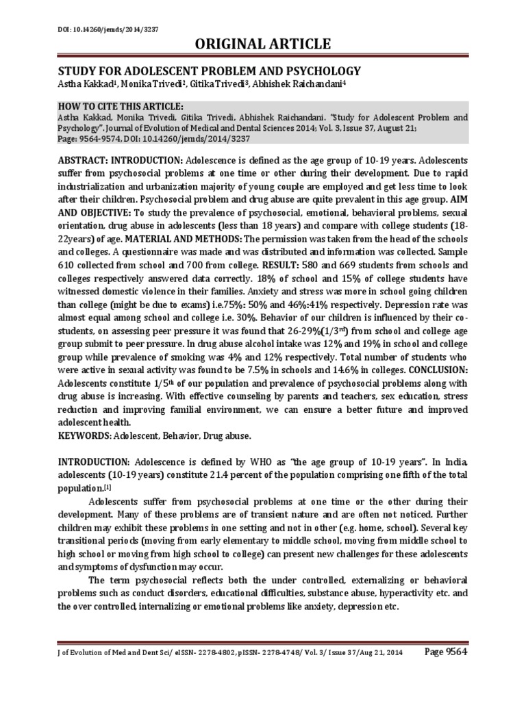 Study For Adolescent Problem and Psychology | PDF | Adolescence ...