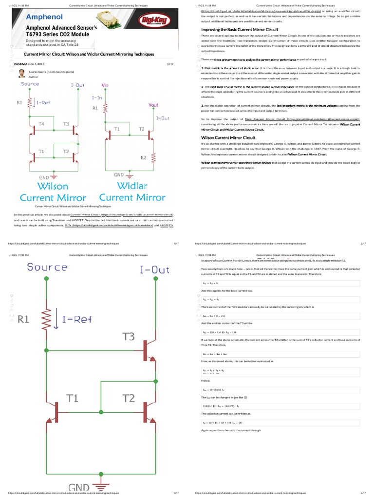 Current Mirror Circuit Wilson and Widlar Current Mirroring Techniques