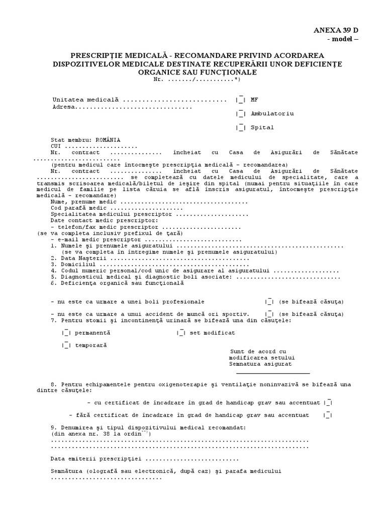 Anexa 39D Prescriptie Dispozitive Medicale | PDF