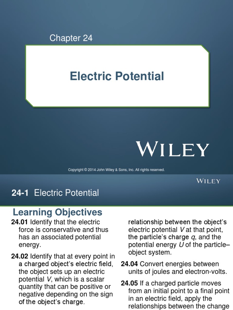 Chapter 24 Electric Potential Pdf Potential Energy Electric Field