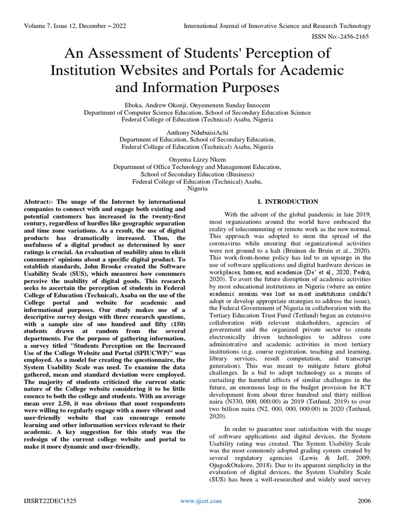 An Assessment of Students' Perception of Institution Websites and ...